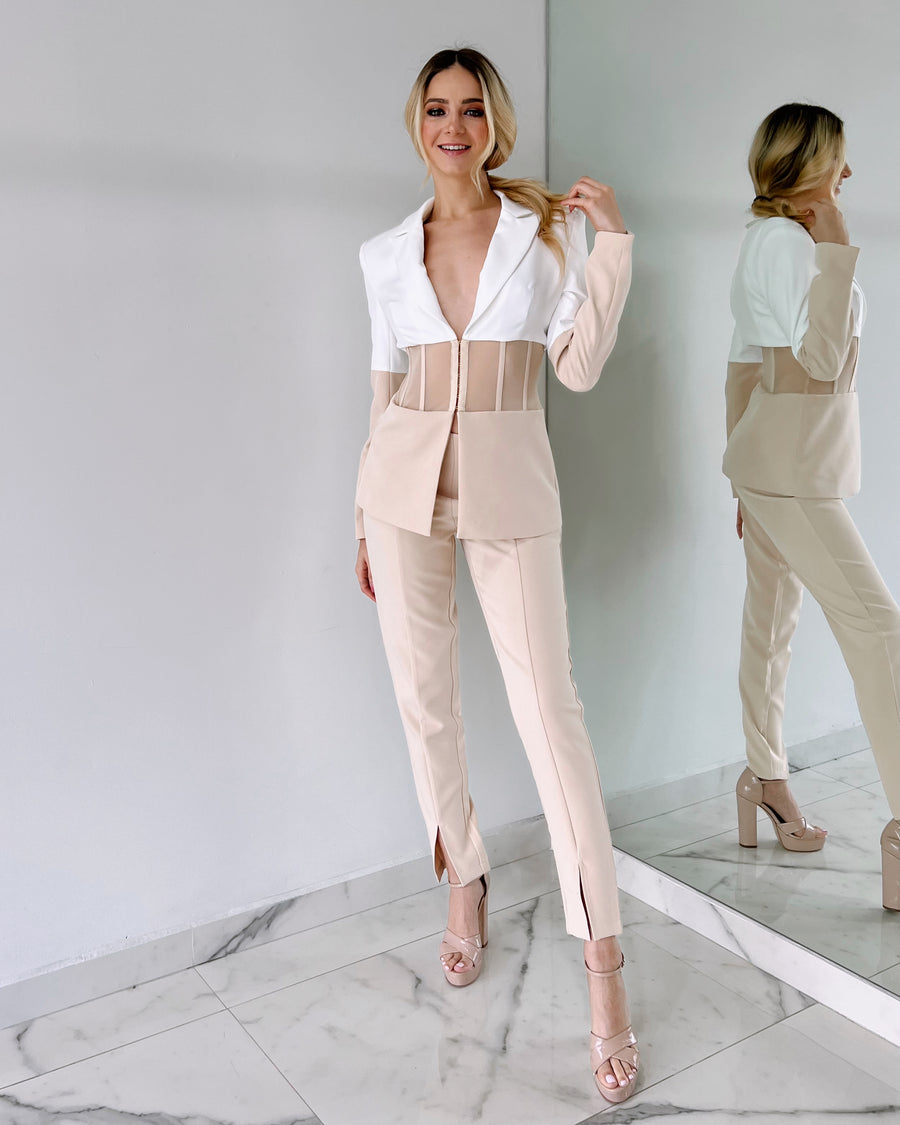 White Nude Blazer + Pant Set