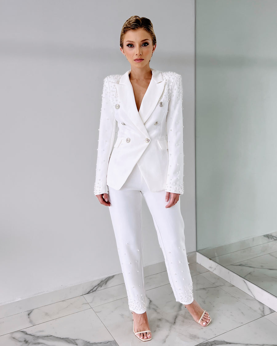 White Pearl Blazer + Pant Set