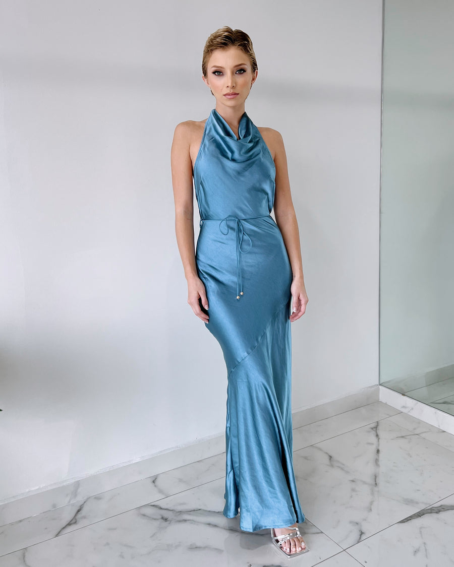 Baby Blue Bodycon Silk Gown Dress