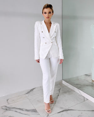 White Pearl Blazer + Pant Set