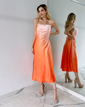Orange Silk Open Back Dress