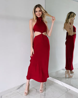 Red Open Detail Midi Dress