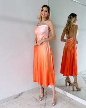 Orange Silk Open Back Dress