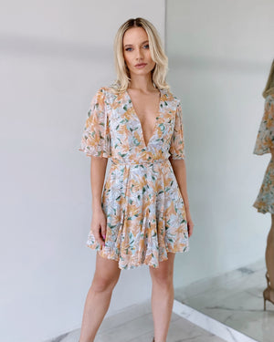 Floral V Neck Mini Dress