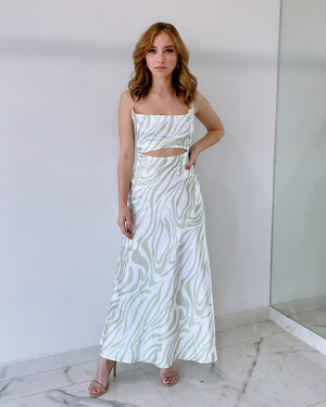 Mint Print Silk Midi Dress
