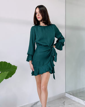 Forest Green Open Back Silk Short Dress
