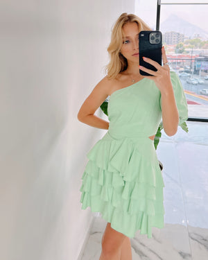 Mint One Shoulder Mini Dress