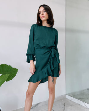 Forest Green Open Back Silk Short Dress