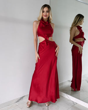 Red Open Detail Gown Dress