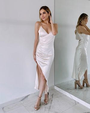 Champagne Assymmetric Silk Midi Dress