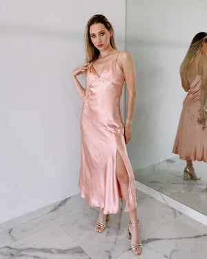 Pink Silk Midi Dress