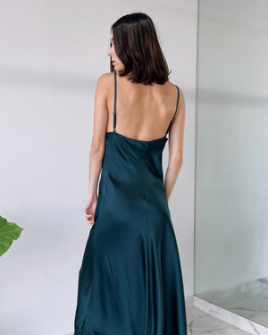 Green Basic Silk Midi Dress