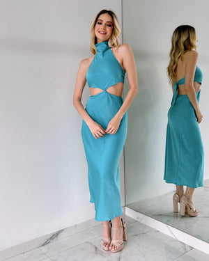 Blue Open Detail Midi Dress