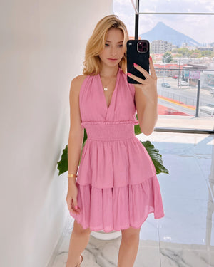 Pink Halter Mini Dress