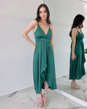 Forest Green Silk Midi Dress