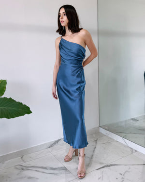 Blue Open Detail Silk Midi Dress