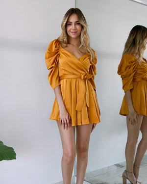 Mustard Shoulder Pads Silk Romper