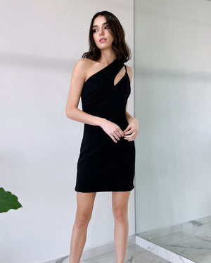 Black One Shoulder Open Detail Dress