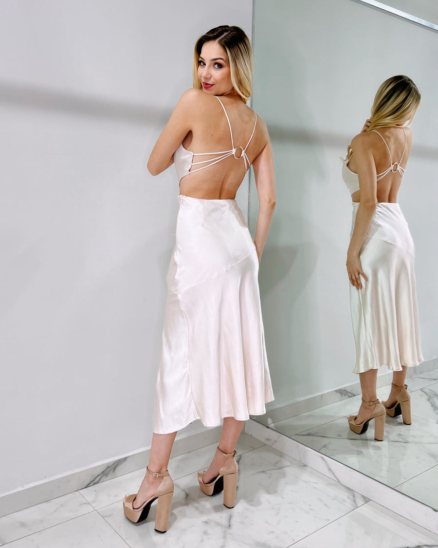 Champagne Open Back Midi Dress